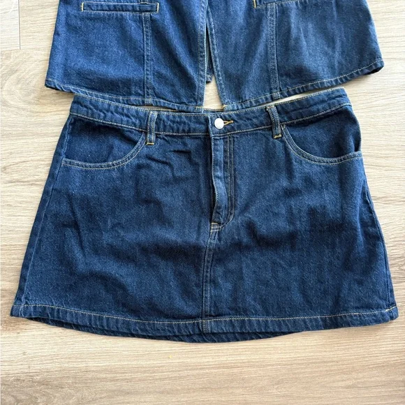 SCOOP Blue Denim Button Skirt and Vest Set - Picture 5 of 8